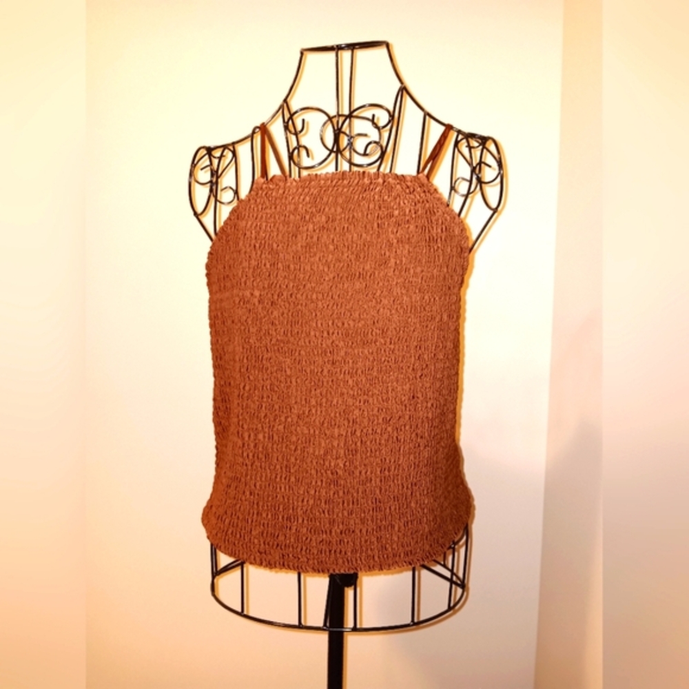 NWTS Y2K Copper Brown Scrunch Top XL & Leopard Fabric Earrings